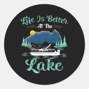 Sticker Rond La vie est meilleure au lac Vacances d'été en bate