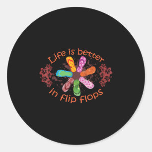Sticker Rond La Vie Est Meilleure En Flip Flops Girl Beach Cadf