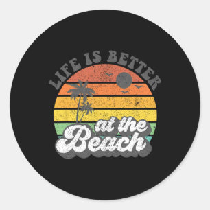 Sticker Rond La Vie Est Mieux À La Plage Rétro Vacances Été
