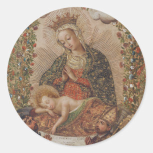 Sticker Rond La Vierge adorant le Christ Enfant Noël