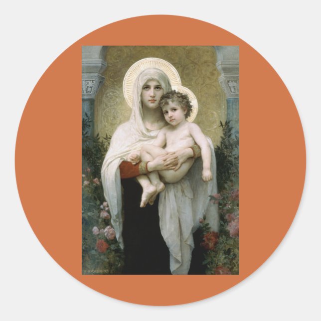 Sticker Rond La Vierge des Roses de Bouguereau (1903) (Devant)