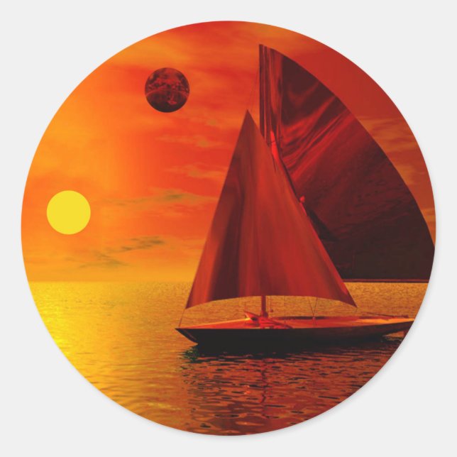Sticker Rond La voile au coucher du soleil (Devant)