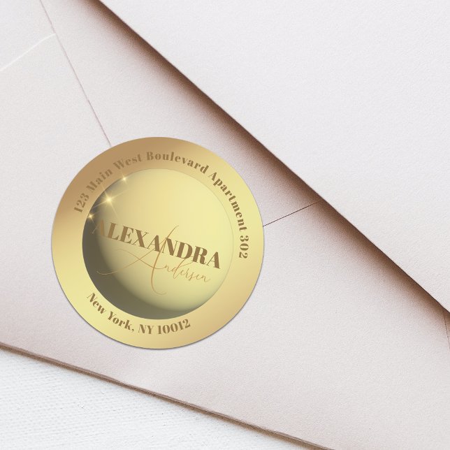 Sticker Rond Label d'adresse de retour en or Chic Moderne (Créateur téléchargé)