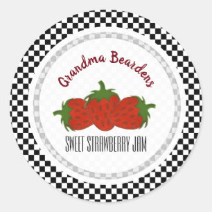 Sticker Rond Labels personnels de Black White Checked Strawberr