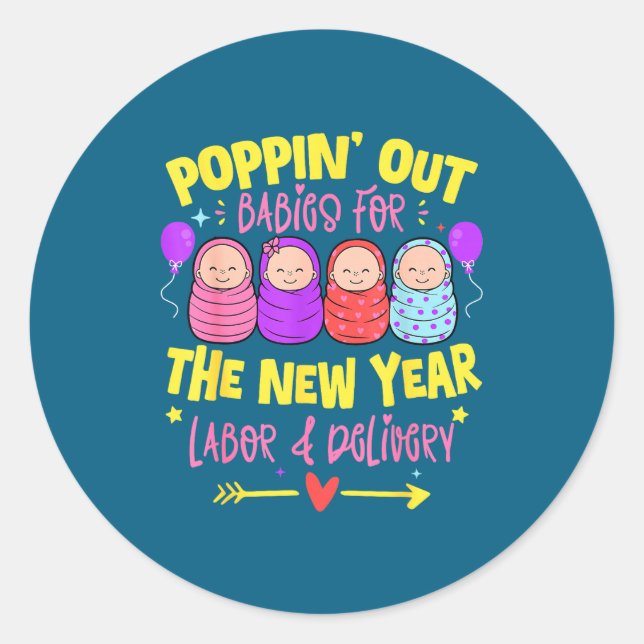Sticker Rond Labor And Delivery L&amp;d Nurse Happy New Year  (Devant)