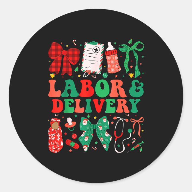 Sticker Rond Labor And Delivery Nurse Christmas L&amp;d Nursing (Devant)