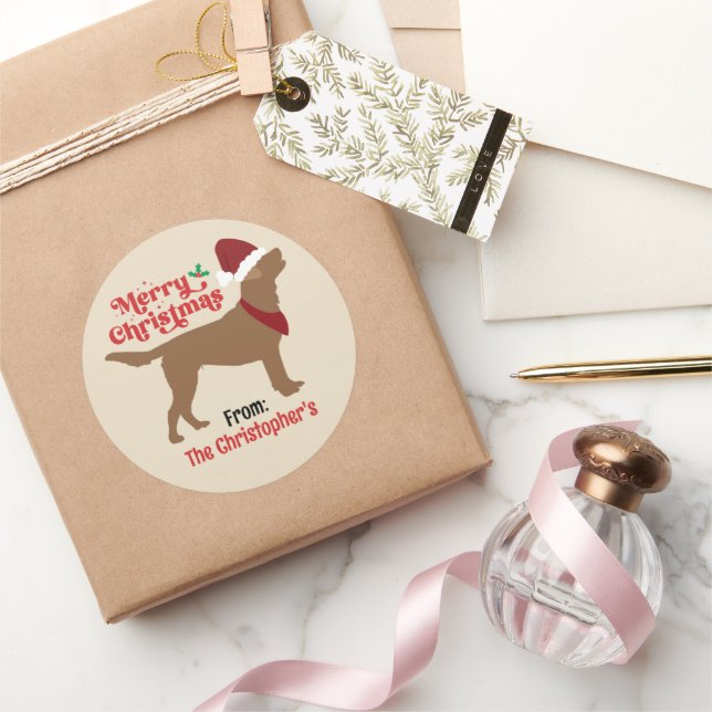 Sticker Rond Laboratoire de chocolat Labrador Joyeux Noël (Cadeaux)