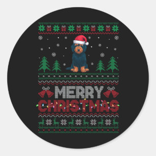 Sticker Rond Labradoodle Amoureux de les chiens Santa Hat Chris