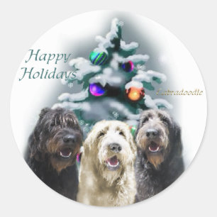 Sticker Rond Labradoodle Cadeaux de Noël