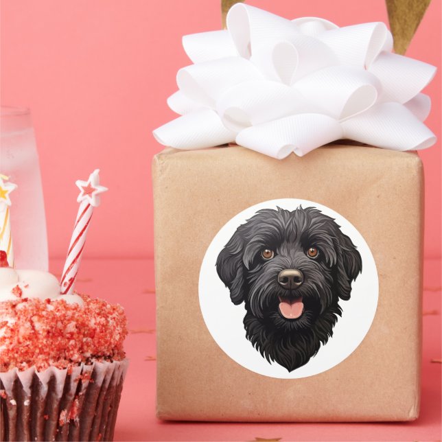 Sticker Rond Labradoodle Chien noir (Fête)