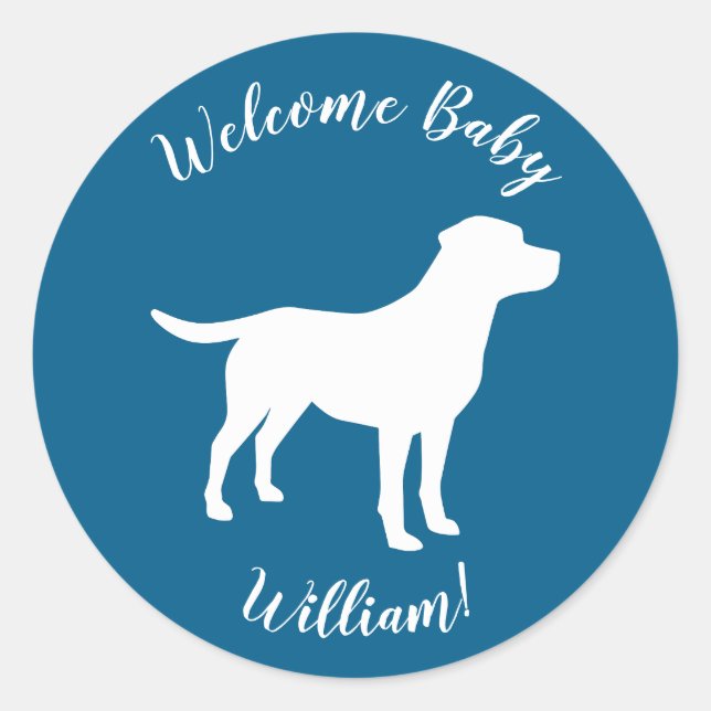 Sticker Rond Labrador Chien Baby shower Blue Boy Lab (Devant)