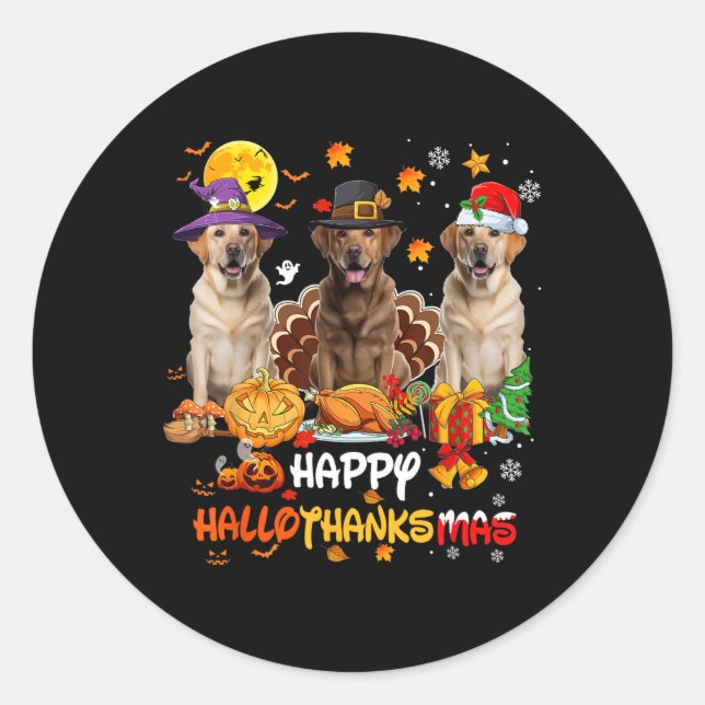 Sticker Rond Labrador Chien Halloween Joyeux Thanksgiving Joyeu (Devant)