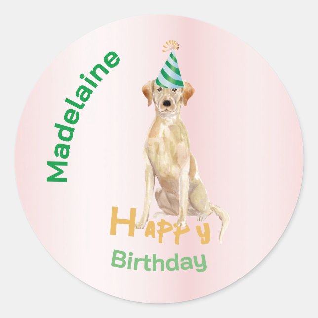 Sticker Rond Labrador Chien Joyeux anniversaire (Devant)