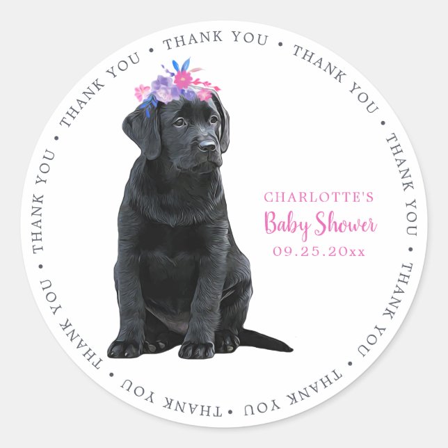 Sticker Rond Labrador Chien rose Baby shower fille  (Devant)