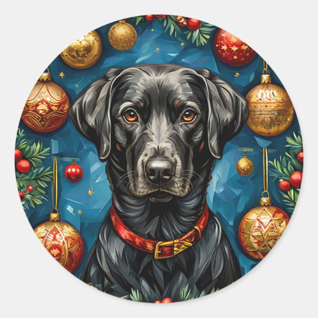Sticker Rond Labrador de Noël (Devant)