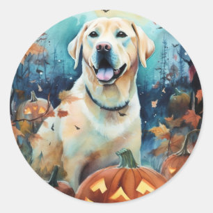 Sticker Rond Labrador Halloween avec la peur Citrouille