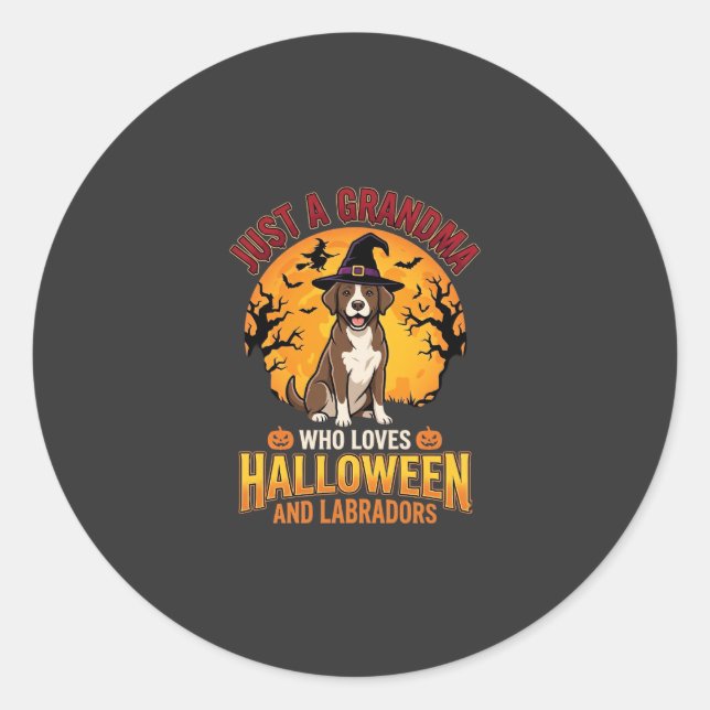 Sticker Rond Labrador Halloween Grand-mère Conception de chien_ (Devant)