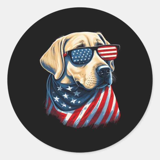 Sticker Rond Labrador Jaune avec drapeau américain Patriotique  (Devant)