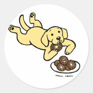 Sticker Rond Labrador jaune et beignets !