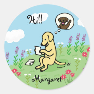 Sticker Rond Labrador jaune et lettre d'un ami
