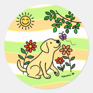 Sticker Rond Labrador jaune et vert