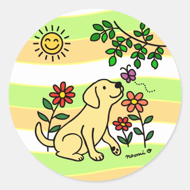 Sticker Rond Labrador jaune et vert (Devant)