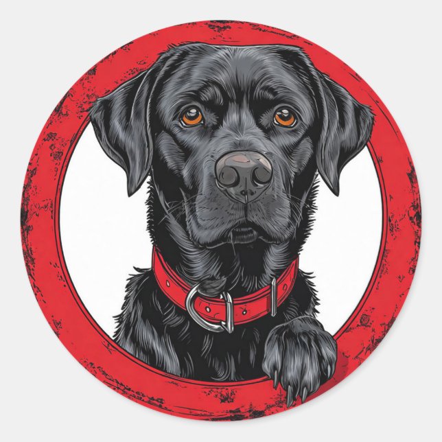 Sticker Rond Labrador noir drôle (Devant)