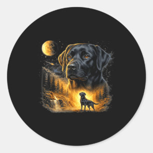Sticker Rond Labrador noir hurleur à la lune chien vintage