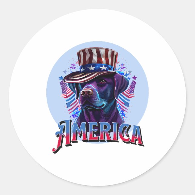 Sticker Rond Labrador - Noir Lab 4 juillet conception (Devant)