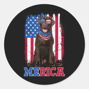Sticker Rond Labrador Patriotique 4 juillet Usa Patriotic Choco