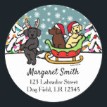 Sticker Rond Labrador Puppies Sleigh Christmas Retours Adresse<br><div class="desc">Labrador Puppies Sleigh Christmas Retourner l'adresse Stick pour la saison des fêtes! Whimsy et mignon Labrador Retriever Cartoon a créé Naomi Ochiai du Japon. Idéal pour les amoureux de les chiens qui aiment les chiens du Labrador.</div>