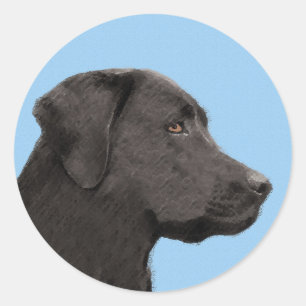 Sticker Rond Labrador Retriever Black Peinture Original Chien A