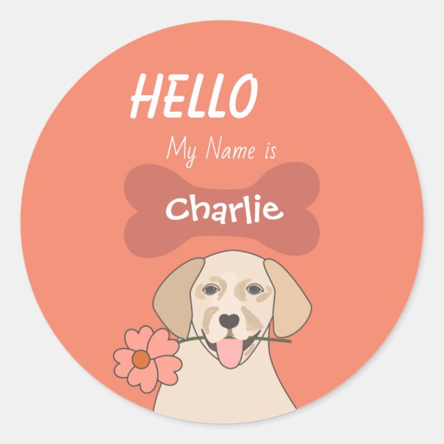 Sticker Rond Labrador Retriever Cartoon chien mignon nom person (Devant)