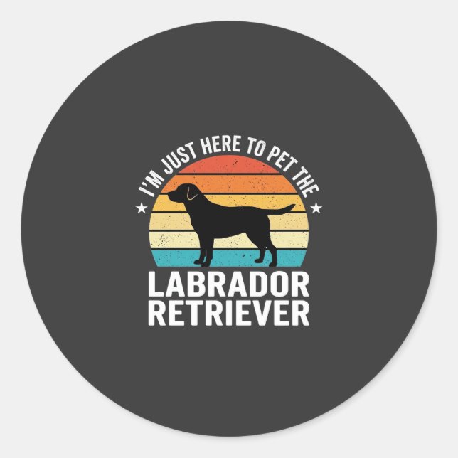 Sticker Rond Labrador Retriever Chien Rétro Caressant (Devant)