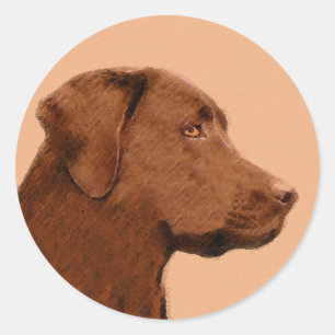 Sticker Rond Labrador Retriever (Chocolat) Peinture - Chien Art