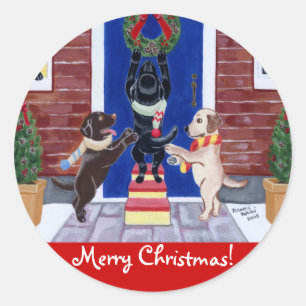 Sticker Rond Labrador Retriever Christmas Fun