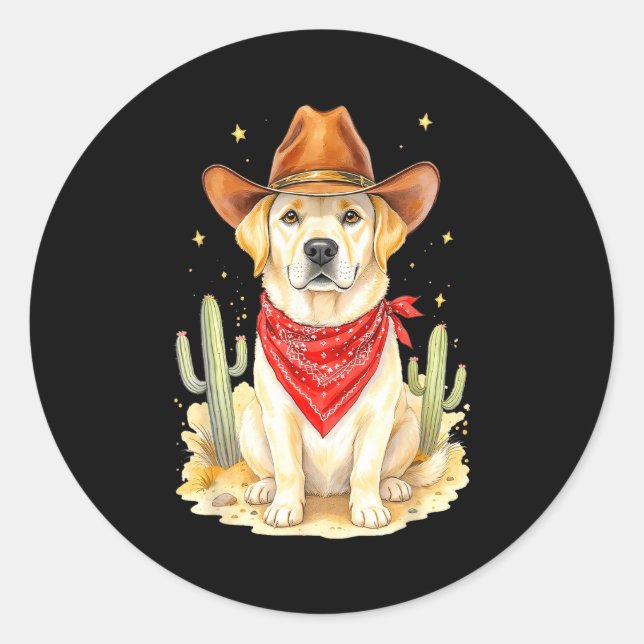 Sticker Rond Labrador Retriever Cowboy Dog Western Llabrador Co (Devant)