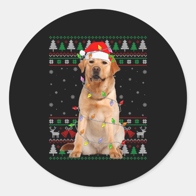 Sticker Rond Labrador Retriever Dog Christmas Ugly Sweater Ligh (Devant)