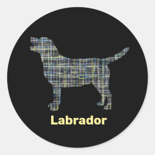 Sticker Rond Labrador Retriever Dog Yellow & Blue Grid