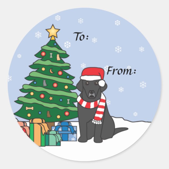 Sticker Rond Labrador Retriever et sapin de Noël (Devant)