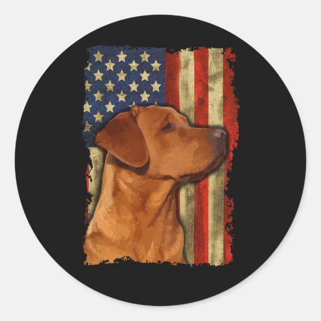 Sticker Rond Labrador Retriever Foxred Drapeau américain Fox Re (Devant)