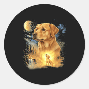 Sticker Rond Labrador retriever hurlant à la lune vintage