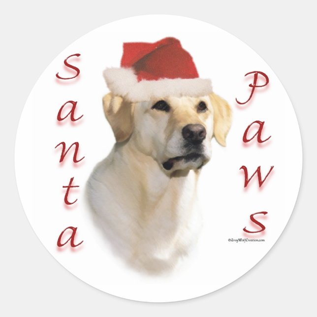 Sticker Rond Labrador Retriever (jaune) Père Noël Paws (Devant)