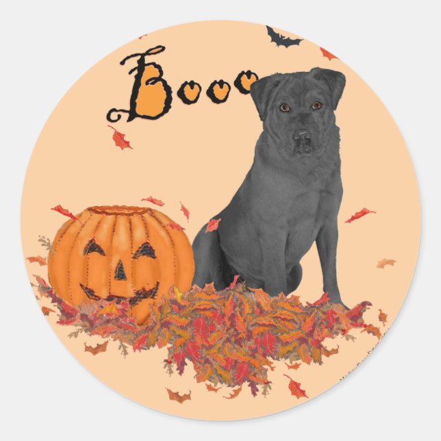 Sticker Rond Labrador Retriever noir Boo! (Devant)