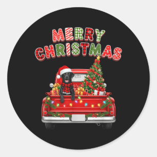 Sticker Rond Labrador Retriever noir Chien Camion rouge Joyeux
