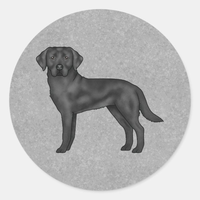 Sticker Rond Labrador Retriever noir Chien Canin mignon Gris (Devant)