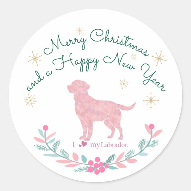 Sticker Rond Labrador Retriever Rose Pastel – Édition Fêtes (Devant)