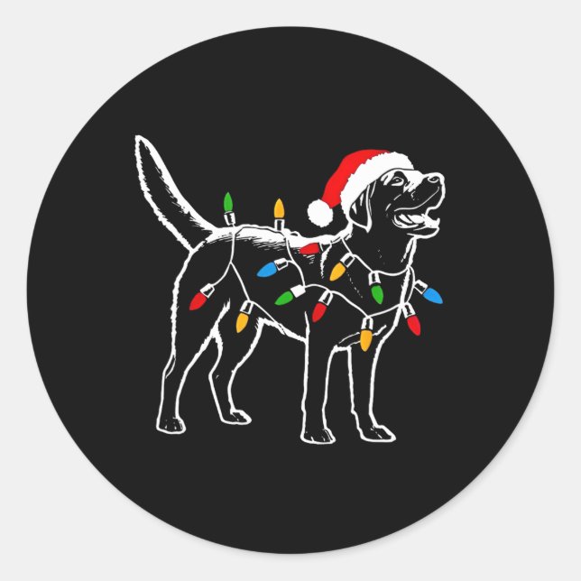 Sticker Rond Labrador Retriever Santa Hat Noël lumières Noël (Devant)