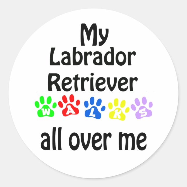 Sticker Rond Labrador Retriever Walks Design (Devant)