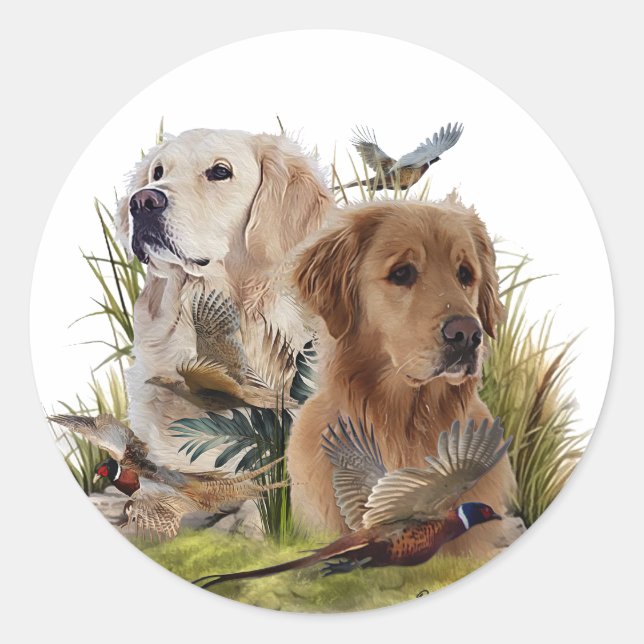 Sticker Rond Labrador Retrivers avec faisan, Art (Devant)